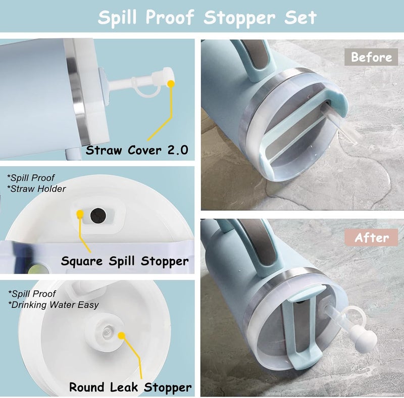 vikgle Stanley Cup Accessories Set,Including 2 Pcs 0.4in Straw Cover, 1 Silicone Spill-Proof Stopper Set of 3, 1 Cute Flower Handle Charm, 1 Silicone Boot Fits Stanley 40&30 Oz Tumbler (Blue) - Image 5